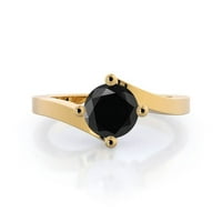 1 2CTTW Кръгла подрязана пасианс черен диамантен пръстен 14k жълто злато подарък за женски годежен пръстен, размер на пръстена-4,5