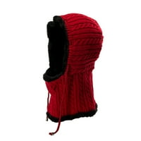 Зима плетен шапка за жени Рудено подплата шапка Термично стрии шапка шал шал подаръци за жени Санта шапка