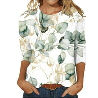 Женски моден отпечатан хлабав тениска със средна дължина ръкави блуза кръгла шия ежедневни върхове армия зелено xxl в продажба
