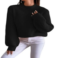 Дамски трикотажни пуловери Дълъг ръкав джъмпер върхове Буци плетен пуловер жените уютен пуловер шик черно хл