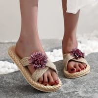 Miayilima лилави чехли за жени плоски и флип чехли плаж плаж тъкани слама слънчогледови флопи имитация на сандали пролет жени лято женски чехли