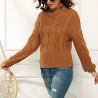 Пуловер дълъг ръкав плътен цвят Пуловер Случайни хлабав плетен пуловер топли зимни дрехи за жени