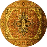 Ahgly Company Machine Pashable Indoor Round Oriental Yellow Industrial Area Cures, 8 'кръг