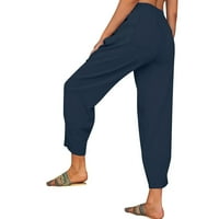 Hhei_k папасти за жени случайни летни плътни цветове еластичен памук с висока талия и ленени панталони джобни джобни разхлабени панталони