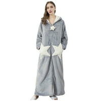 WHLBF пижама комплект за жени Просвет дамски сплитане с качулка сгъстяване на коралови роби роби джобни халати за спално облекло пижами пижами