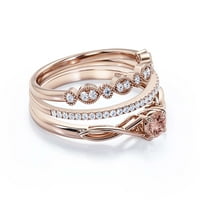 Безкраен Цикъл 1. Каратов годежен пръстен с кръгла форма Морганит, усукана Сватбена халка в сребърно сребро с покритие от 18К розово злато, Трио комплект, съвпадение, юбилей