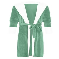 Paille Ladies Sleepear с качулка размита плюшена халатка с твърд цвят шерпа одежди обикновена спяща рунка роба зелено 2xl