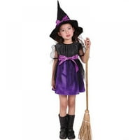Вещица костюм Хелоуин парти фантазия обличане луксозен комплект с шапка пола за момичета