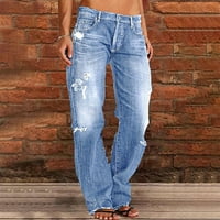 TDOQOT Женски участък отпусна се подходящ крак Жан- Лято разкъсано с джобове Небрежни панталони от дънкове Светло синьо размер 8