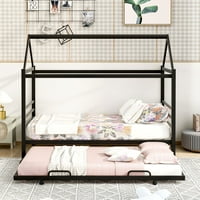 платформа легло рамка-двоен размер метална Къща форма платформа легло с трънче - Черно