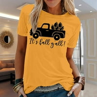 Дамски блузи в продажба или клирънс-дамски летни ежедневни Около врата есенен печат блуза С къс ръкав тениска жълта 4
