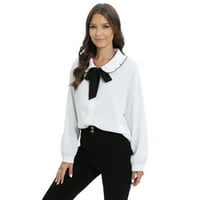 Xmarks Женски солиден печат Елегантна вратовръзка на врата работна служба Блуза Блуза Топ бяло S