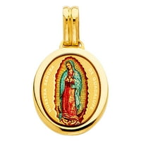 Бижута от Лу 14к жълто злато Дева Мария от Гуадалупе Дева Мария перо висулка