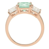 4. CT Brilliant Square Emerald Cut Симулиран зелен диамант 14K розово злато тритонен пръстен SZ 5.5