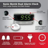 Звуков сигнал - звукова бомба Двоен будилник, вибратор за легло с голям цифров дисплей-Сребърен