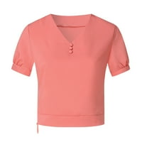 Дамски върхове облечени ежедневни летни къси ръкави масивни цветни ризи за жени модерни тънък бутон v Тениски на шията Блузи за жени плюс туника