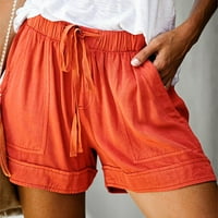 Къси панталони за жени Талия шнур Дамски удобни Джобни панталони шорти плюс хлабав еластичен размер ежедневни панталони жени шорти оранжев