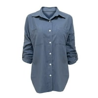 gyujnb дамски ризи търкалят ръкав Разделен страничен бутон надолу ризи за жени свободни плюс размер върхове деним риза жени двойни джобове дамски бутон надолу риза многостранни дамски блузи и ризи с копче