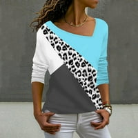 Женски моден разхлабена ежедневна тениска наклонена яка Леопардов печат нередовен райета с дълъг ръкав отгоре