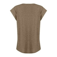 Женска блуза Женска модна масивна цветна капачка ръкав v Врат Небрежен хлабав тениска с къс ръкав отгоре кафяви s