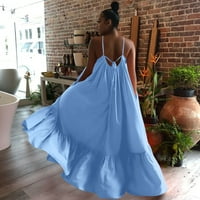 Химиуей дамска мода ежедневни твърди каишка рокля джоб хлабав без гръб голяма люлка Обличанепопулярни елементи са рентабилни и подходящи за различни поводи Светло синьо 5хл