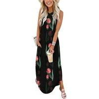 Детесбула летни рокли за жени флорални графични отпечатани без ръкави кръстосани предни шия дълги рокли сделки сделки