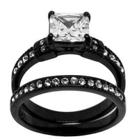 Двойка пръстен комплект дамски един карат принцеса изрязано cz черен сватбен пръстен мъжки съвпадение на два тона пръстен с размер w6m10