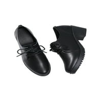 Woodlow Women Fau кожени обувки Плюшени облицовани работни обувки дантела Блок Хелис Офис мокасини против приплъзване на ежедневни коефициенти комфорт Леко черно 4.5
