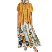 Летни рокли Boho O-Neck Vintage Print с къс ръкав плюс размер пачуърк летни рокли Макси