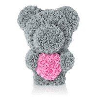 14 розово венчелистче изкуствено цвете плюшено мече със сърце-романтичен подарък