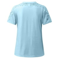 Дамски къс ръкав кръгла деколте блуза дантела пуловер секси отпечатани ризи върхове сини s