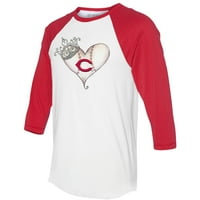 Unise Tiny Turnip White Red Cincinnati Reds Tiara Heart 3 4-Leeve Raglan тениска
