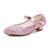 Wookling Girls Princess Shoe Glitter Dance Shoes Comfort Mary Jane Wedding Pumps Сладки апартаменти Магическа лента Небрежно розово 4y