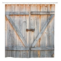 Кафяв селски детайл от дървена ферма за врати на плевня стара завеса за душ баня