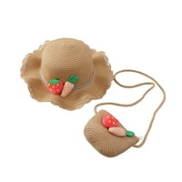 Комплект от модна плажна шапка Kids Straw Hat Summer Girls Очарователна чанта Косплей шапка чанта с чанта