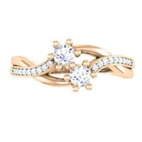 0. Карат 14k розово злато кръг бели диамант дами два камъни байпас стил булчински годежен пръстен