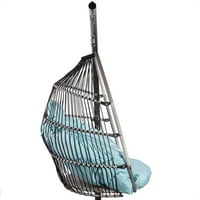 Barton Premium Висящ яйчен люлеещ се стол UV-устойчив пухкав възглавница за вътрешен двор, синьо