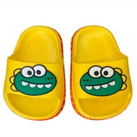 Daeful деца плъзгащи сандали подхлъзване на плаж сандал отворен пръст на пръсти сладък анимационен филм ежедневни обувки момичета не-плъзгащи се къщи обувки динозавър жълто 13c-1y