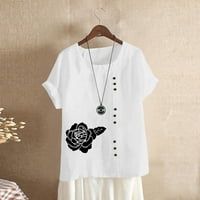 Ecqkame Womens Summer Plus Size Tops Clearance Модни жени лято свободен печат кръгла тениска с къс ръкав ежедневна блуза бяла xl