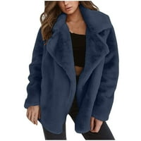 Зимни палта за жени плюс разтвор за размери Женски есен зимен твърд цвят жилетка плюшена ревера палто върхове