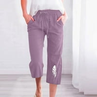 Широк крак изрязани панталони за жени ежедневни летни печатни Шнур еластични панталони прав памук бельо Салон панталони панталони панталони Каприс с джоб