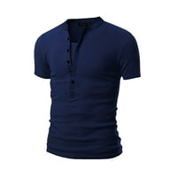 Мъжки летни Плътен цвят основни къс ръкав Мода декоративни Бутон надолу в врата т риза Пуловер Блузи