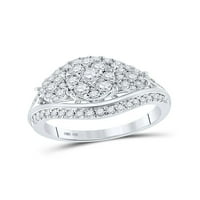 10кт Бяло Злато кръгъл диамантен клъстер Булчински Сватбен годежен пръстен