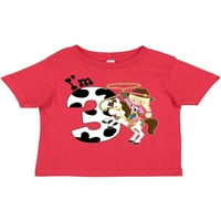Inktastic I I Am Three-Cowgirl Riding Horse Gift Gift Toddler Toddler Girl тениска