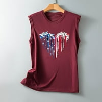Жени Модна независимост Ден на американския флаг Небрежно отпечатана тениска с къс ръкав Топ бележка Моля, купете един размер по -голям