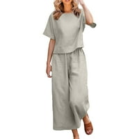 Dianli Baggy Fit Linen Womens Pants Solid с джобен плисиран широк крак еластична висока талия с дълги панталони